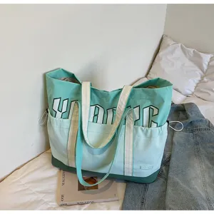 Grande borsa tote in tela da donna blocco di colore borsa a tracolla casual borsa da viaggio