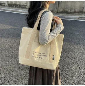 Korean style canvas tote bag large capacity casual shoulder handbag for women daily commuter
