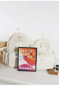 Cute corduroy school backpack set with sweet cloud embroidery for students, stylish daily bag.