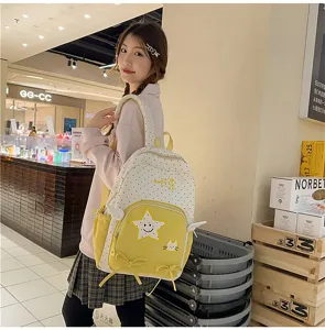 Zaino stile college giapponese carino a pois con stella e fiocco per studenti.