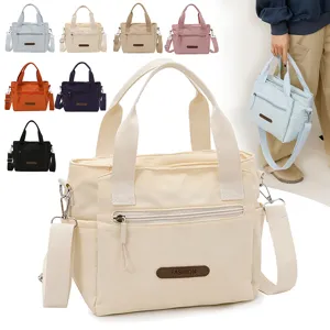 Nylon casual shoulder bag detailed view showing multiple colors and practical daily use.