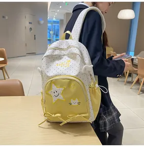 Zaino scolasastico a pois in stile giapponese da donna, simpatico zainetto casual con stella.
