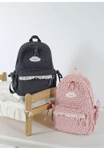 Japanese sweet polka dot backpack cute lace school bag for teen girls casual daypack