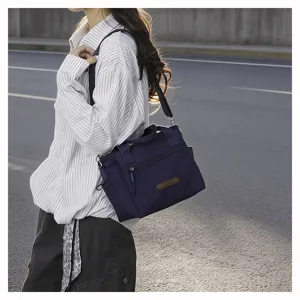 Casual nylon shoulder bag for women, lightweight commuter crossbody and handbag, detail view