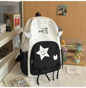 Zaino giapponese a pois grande capacità borsa scolastica carina con ali di stella per ragazze