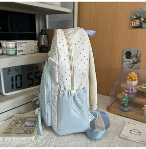 Zaino da college in stile giapponese da donna carino pois borsa casual da scuola