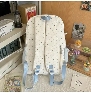 Zaino scolastico a pois in stile giapponese da donna, grande capacità tempo libero.