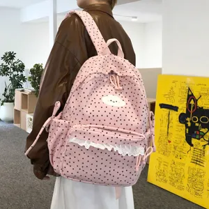 Pink corduroy backpack for women girls cute star print school bag casual daypack with cloud