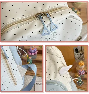 Zaino scolastico a pois in stile giapponese con ali carine e comodi spallacci blu.