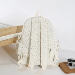 Corduroy star print casual backpack for women, stylish school bag for students daily use.