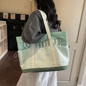 Borsa Tote Casual in Tela di Nylon da Donna Grande Capacità Blocco di Colore Spalla Borsa da Viaggio Lavoro Borsa