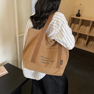 Casual canvas tote bag large capacity shoulder handbag for daily casual commute use