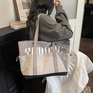 Grande borsa tote in tela color-block da donna, borsa a spalla casual per yoga e viaggi.