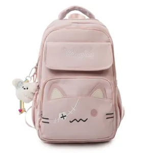 Cute pink cat backpack Japanese school bag for teen girls travel casual daypack