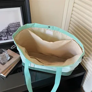 Grande borsa shopper in tela bicolore da donna, borsa a spalla casual per viaggi e uso quotidiano.
