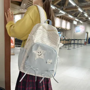 Zaino a Pois Stile Collegiale Giapponese Grande Capacità in Nylon Borsa Scolastica Carino Casual Viaggio Daypack Per Studenti