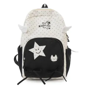 Zaino scolastico a pois stile giapponese carino con ali, zaino casual di grande capacità