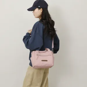 Women nylon casual shoulder crossbody bag pink daily commuting handbag large capacity lightweight