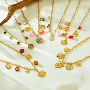 Gold tone charm necklace set aesthetic layered jewelry pendant fashion accessories daily wear gifts
