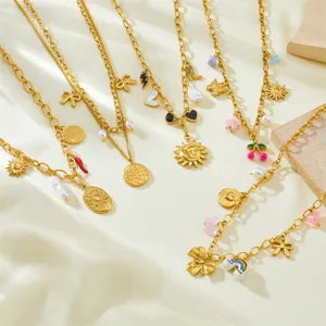 Gold multi-charm pendant necklace trendy fashion jewelry set for women daily styling chic accessories