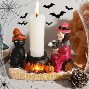 Halloween Hexe schwarze Katze Kerzenhalter Harz gruselig Heim Desktop Party Dekoration Geschenk