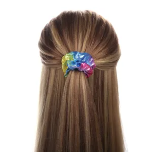 Regenbogen metallischer Stoff Haargummi, holografisches glänzendes großes Haarband für Damen.