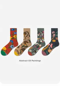 Vintage abstract oil painting cotton mid-tube socks for men and women couple streetwear