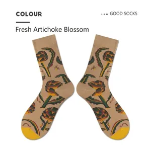 Retro botanical print mid-calf cotton socks for men and women, trendy streetwear couple socks.