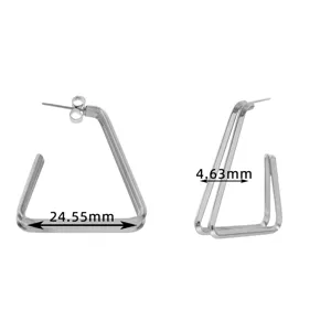 Minimalist stainless steel geometric triangle hoop earrings with size details for daily wear fashion
