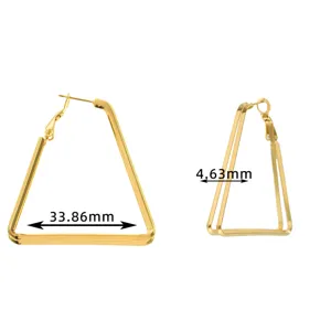 French stainless steel triangular hoop earrings for women, minimalist gold geometric jewelry style.
