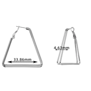 Detailed dimension view of stainless steel geometric triangle hoop earrings, precise size.