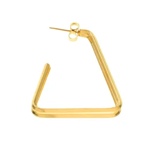 Chic gold triangle earrings in stainless steel, French style minimalist hoop jewelry for women.