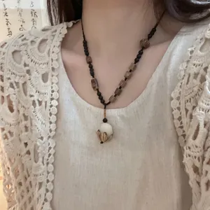 Collana di perle di legno stile zen cinese collana etnica vintage per donna elegante