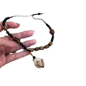 Collana di perle di legno zen cinese stile etnico catena maglione gioielli vintage donna.