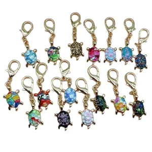 Cute printed colorful turtle keychain with lobster clasp, 16 styles bag pendant charm.