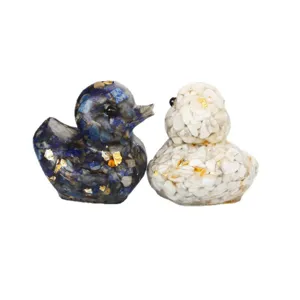 Crystal Resin Duck Figurine Natural Stone Chips Animal Ornament for Home Office Desktop Decor