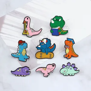 Cute cartoon dinosaur enamel pins set metal cute animal badges for bags clothes decor