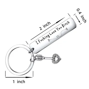 Stainless steel funny keychain with engraved quote, arrow charm and keyring for couples.