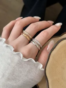 Ensemble de bagues en zircon double couche minimaliste coréen, bijoux de mode dorés et argentés.