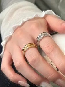 Bague double couche minimaliste coréenne en zircon pour femme, bijoux élégants de doigt.