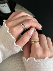 Bague minimaliste coréenne à double couche en zircon pour femmes bijoux exquis