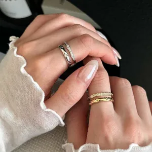 Bague double couche minimaliste en zircon pour femme, bijoux de mode élégants et chics