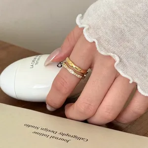 Bague en zircone double couche minimaliste coréenne, bijoux de mode pour femmes de niche.