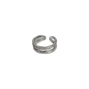 Bague double en zircon minimaliste coréenne pour femmes, bijou de doigt tendance design de niche.