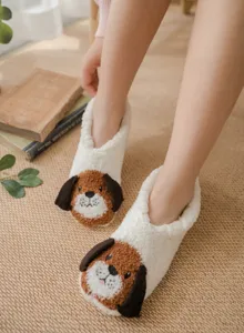 Damen flauschige Wintersocken mit süßem Hund-Design, dicke Plüsch warme Antirutsch Haussocken.