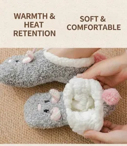 Damen dicke Plüsch warme Hausschuhe Socken Winter Indoor bequeme rutschfeste Socken grau.