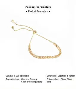 Adjustable Luxury Gold Plated Sparkly Zircon Tennis Bracelet Elegant Women Jewelry