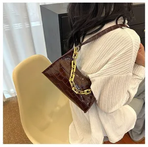 Chic crocodile pattern baguette shoulder bag for women trendy underarm purse chic aesthetic