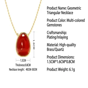 Geometric teardrop quartz gemstone necklace pendant detail showing size and craftsmanship.
