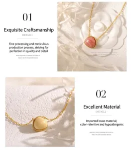 Detail view of the elegant geometric bezel-set quartz stone necklace with fine brass craftsmanship.